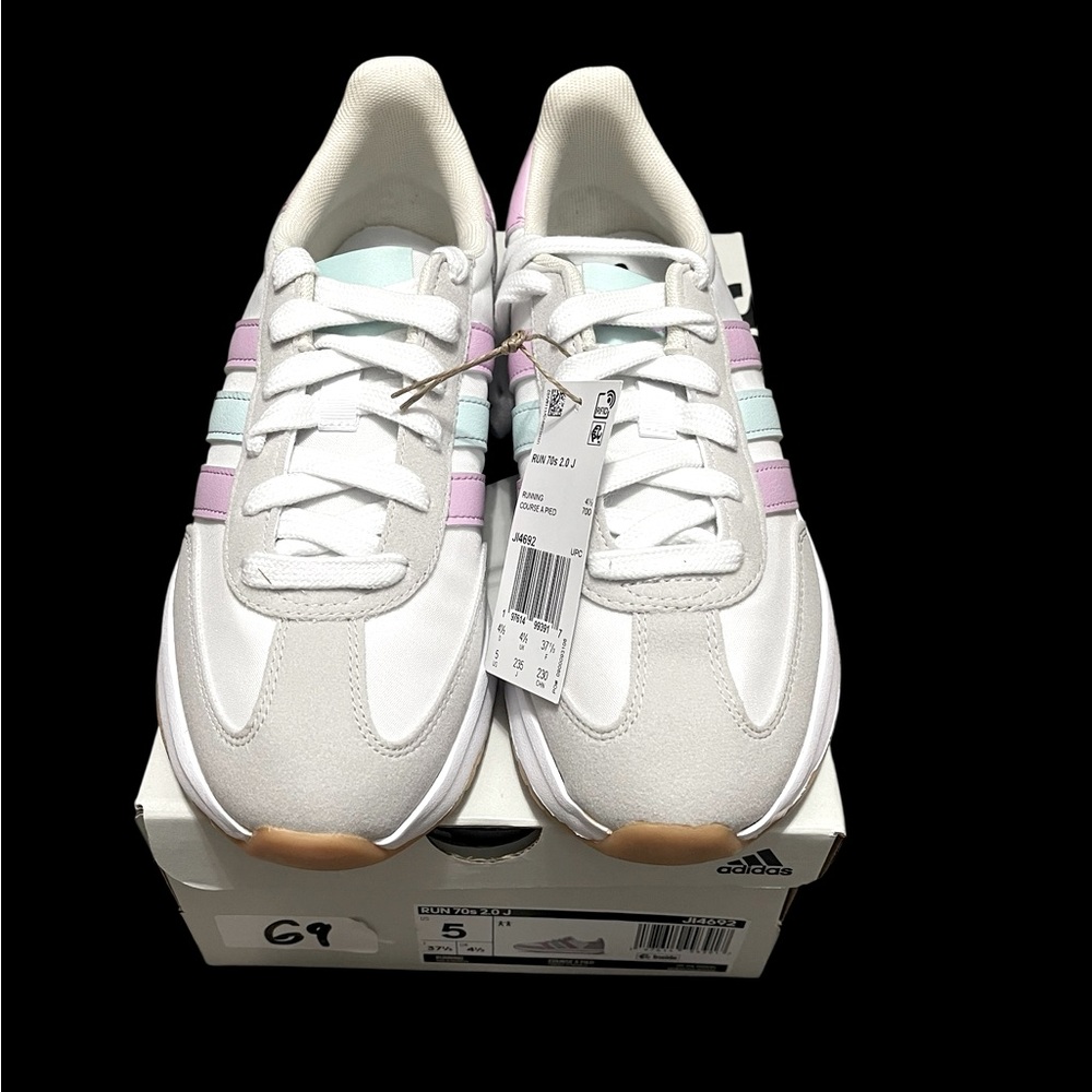 🌟🌟🌼NIB ADIDAS RUN 70’s 2.0 J. Women's White and Pastel Sneakers - Picture 1 of 10